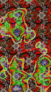 El çizimi çiçekli soyut çizim kalıbı. Kahverengi ve kırmızı renkte çiçekler. Raster illüstrasyonu.