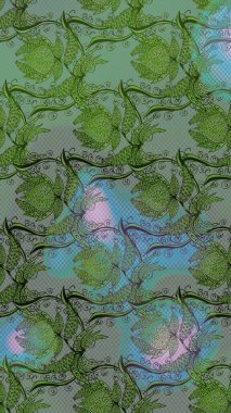 Yeşil ve gri renklerde bahar çiçekleri. Çiçekli karalama şeklinde Raster çiçek deseni. Raster illüstrasyonu.