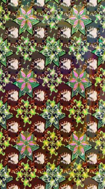 Tropik çiçek desenleri. Kahverengi ve yeşil renkli çiçekler. Raster illüstrasyonu.