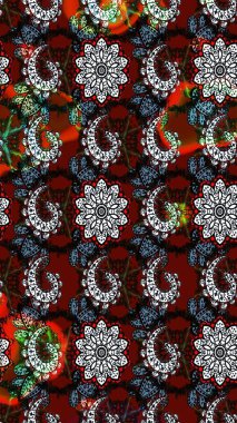 Raster illüstrasyonu. Renkli Bahar Teması eskiz kalıbı. Siyah ve kırmızı renkte zarif çiçekli suluboya. Düz Çiçek Elementleri Tasarımı.