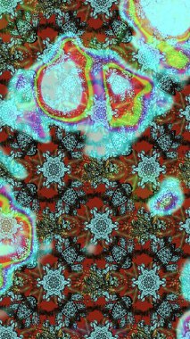 Bir sürü mavi ve kahverengi soyut çiçekli tropik eskiz deseni. Varicoloblue ve kahverengi raster çizimi. Küçük çiçekte sevimli çiçek deseni var..