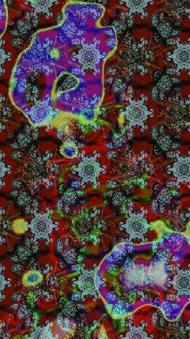 Kahverengi ve kırmızı renkte manzaralı çiçek deseni. Sevgililer günü ve tebrik kartı konsepti için şık bir davetiye. Çiçek kompozisyonu, el boyası, hassas şablon. Üst görünüm, yumuşak biçim.