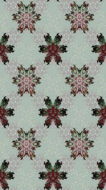 Tekstil için suluboya eskiz deseni. El çizimi çiçek çizimi deseni (fayans). Şirin çiçekleri, desenleri, gri ve siyah renkleri olan renkli çizim deseni.