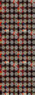 1950-1960 motifleri. Çiçekli ipek eşarp. El çizimi çiçek unsurları olan soyut çizim raster deseni. Siyah ve kahverengi üzerine siyah ve kahverengi. Retro tekstil tasarım koleksiyonu.