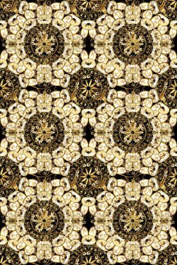 Raster oriental ornament. Seamless golden pattern. Golden pattern on pleasant colors with golden elements.