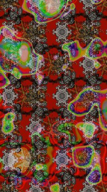 Raster illüstrasyonu. Kırmızı ve kahverengi renkte çiçekler. Tropikal çizim çiçek deseni.