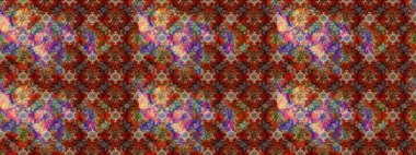 Arkaplan dokusu, duvar kağıdı, kahverengi ve kırmızı renkli çiçek teması. Soyut etnik raster çizim kalıbı. Kabile sanatı boho baskısı, klasik çiçek arkaplanı.