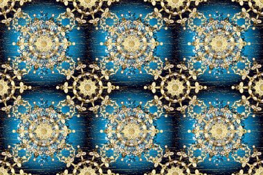 Paisleys elegant floral raster seamless pattern background wallpaper illustration with vintage stylish beautiful modern 3d line art gold and blue and black paisley flowers leaves and ornaments.