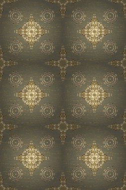 Damask seamless repeating pattern. Golden element on white and black colors. Raster. Gold floral ornament in baroque style. Antique golden repeatable wallpaper.