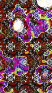 El çizimi çiçek çizimi deseni (fayans). Tekstil için suluboya eskiz deseni. Şirin çiçekleri, desenleri, gri ve kahverengi renkleri olan renkli çizim deseni.