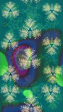 Raster çiçek desenli çiçek deseni, yapraklar, dekoratif elementler, sıçrama, lekeler, el çizimi kontur çizgileri ve Doodle çizim stili, grafik raster çizim çizimi.