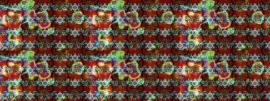 Raster deseni. Bahar çiçekleri dallı desen, kahverengi ve kırmızı renkler çiçekli siluet.