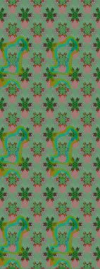 Çizim çiçek deseni duvar kâğıdı olarak kullanılabilir. Raster illüstrasyonu. Yeşil ve gri renkte çiçekler.