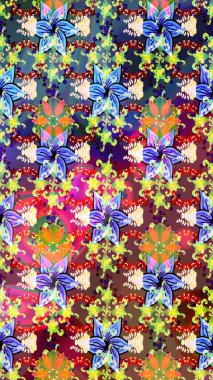 Colour Spring Theme sketch pattern Background. Flat Flower Elements Design. Beautiful fabric pattern. In asian textile style. Sketch flowers pattern. Raster illustration.