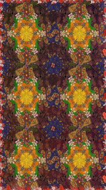 Eskiz klasiği. Renkli Bahar Teması eskiz kalıbı. Düz Çiçek Elementleri Tasarımı. Raster Şirin kumaş deseni.