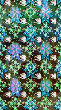 Çiçek desenli eskiz. Renkli Bahar Teması eskiz kalıbı. Düz Çiçek Elementleri Tasarım Raster illüstrasyonu. Yeşil ve mavi renkte çiçekler.