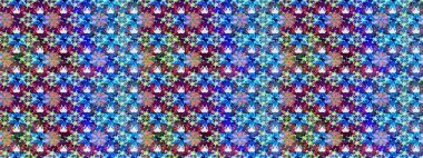 Raster illustration. Sketch floral pattern with doodles flowers on blue and purple colors.