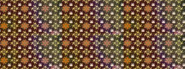 Kahverengi ve mor renkte çiçekli çiçek deseni. Çiçekler suluboya tarzında kahverengi ve mor renkte.