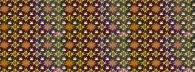 Kahverengi ve mor renkte çiçekli çiçek deseni. Çiçekler suluboya tarzında kahverengi ve mor renkte.