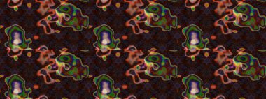 Kahverengi ve gri renkli çiçekler. Çiçek desenli çizim. Asya tekstil tarzında. Raster illüstrasyonu. Raster illüstrasyonu.