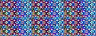 Raster illustration. Sketch floral pattern with doodles flowers on blue and purple colors.