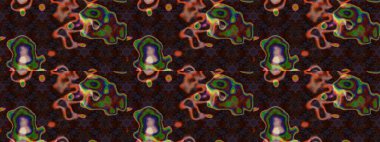 Kahverengi ve gri renkli çiçekler. Çiçek desenli çizim. Asya tekstil tarzında. Raster illüstrasyonu. Raster illüstrasyonu.