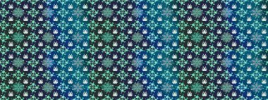 Güzel kumaş deseni. Mavi ve nötr renklerde. Raster illüstrasyonundaki çiçek desenli çizim. Raster illüstrasyonu.