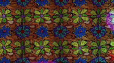 Renkli unsurlarla hareketli arka plan görüntüleri. Çiçekler. Eski model. Bayrak tarzı. Video kaydı. Şablon. Döngü. Kusursuz.