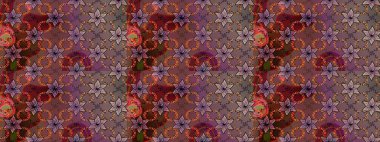 Sevimli çiçek raster deseni. Kahverengi ve mor renkli çiçekler. Düz Çiçek Elementleri Tasarımı. Renkli Bahar Teması çizim şablonu.