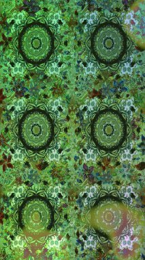 Klasik oryantal desen yeşil ve gri renkler üzerinde. Damask pürüzsüz süsü. Geleneksel raster ve altın desen.