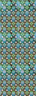 Yeşil ve mavi renklerde. Çiçek buketleriyle klasik bir eskiz şekli. Raster illüstrasyonu.