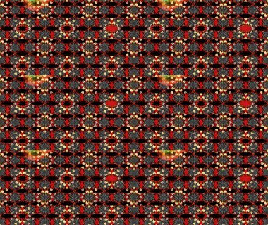 Raster illüstrasyonu. Siyah ve kırmızı renklerde Asya tekstili. Çiçek desenini çiz.