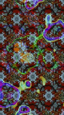 Çiçek desenli çizim. Kahverengi ve gri renkli çiçekler. Raster illüstrasyonu. Asya tekstil tarzında. Düz Çiçek Elementleri Tasarımı. Renkli Bahar Teması çizim şablonu.