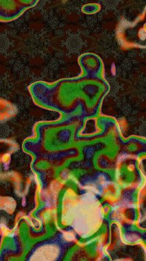 Raster illüstrasyonu. Kahverengi ve yeşil renkli çiçekler. El çizimi çiçekli soyut çizim deseni.