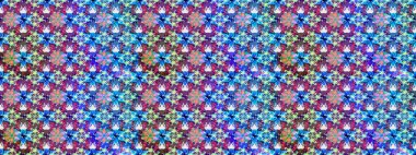 Raster illüstrasyonu. Şirin çiçekli eskiz deseni ve mavi ve mor renkli yapraklar, suluboya çiçek deseni, duvar kağıdı, kart veya kumaş için fayanslı.