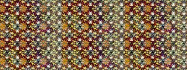 Çiçek süslemeli çizim deseni. Raster illüstrasyonu. Kahverengi ve gri renkte çiçekler.