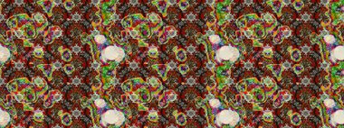 Eskiz geçmişi. Miles Fleur, süslü püslü bir süs. Kumaş, tekstil, duvar kağıdı baskısı için. Eski usul. Tomurcukları papatya çiçekleri olan sevimli bir çiçek deseni. Raster illüstrasyonu.