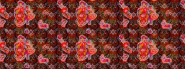 Raster illüstrasyonu. Düz Çiçek Elementleri Tasarımı. Renkli Bahar Teması eskiz kalıbı. Kahverengi ve kırmızı renkte zarif çiçekli suluboya.