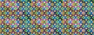 Raster illüstrasyonu. Mavi ve kahverengi renkte çiçekler. Çiçek süslemeli çizim deseni.