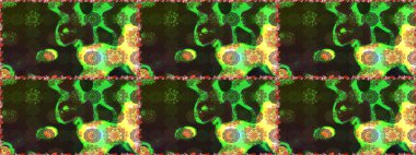 Raster illüstrasyonu. Gri ve yeşil renkli çiçekler. Çiçek deseni. Gri ve yeşil renkte çiçek çizimi. Şatafatlı bahar bahçesi dokusu.