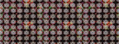Arkaplan dokusu, duvar kağıdı, siyah ve kahverengi renkli çiçek teması. Soyut etnik raster çizim kalıbı. Kabile sanatı boho baskısı, klasik çiçek arkaplanı.