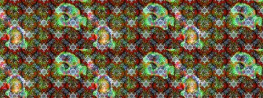 Raster illüstrasyonu. Yeşil ve kahverengi renkli Asya tekstili. Çiçek desenini çiz.