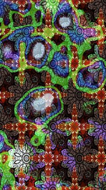 Kahverengi ve yeşil renklerde parlak çiçekli halı deseni.