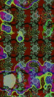 Yeşil ve gri renkli Asya tekstili. Suluboya çiçekli çiçek deseni. Raster illüstrasyonu.