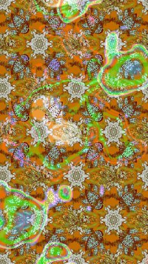 Kahverengi ve yeşil renkli çiçekler. Raster illüstrasyonunda çiçek deseni çizimi.