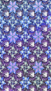 Mavi ve mor renkli çiçekler suluboya tarzında. Çiçek izi. Suluboya çizim deseni.