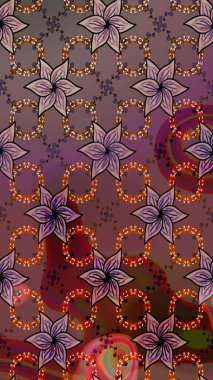 Sevimli çiçek raster deseni. Kahverengi ve mor renkli çiçekler. Düz Çiçek Elementleri Tasarımı. Renkli Bahar Teması çizim şablonu.