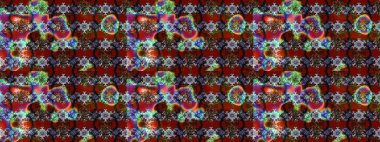 Ağaç dallı bahar çiçekleri ile desen, kırmızı ve kahverengi renkler ile çiçek silueti. Raster deseni.