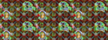 Raster illüstrasyonu. Yeşil ve kahverengi renkli Asya tekstili. Çiçek desenini çiz.