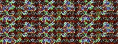 Raster - stok. Eskiz arkaplan modeli. Yapraklı çiçekler ve papatya çiçekleri kahverengi ve yeşil renklerde.